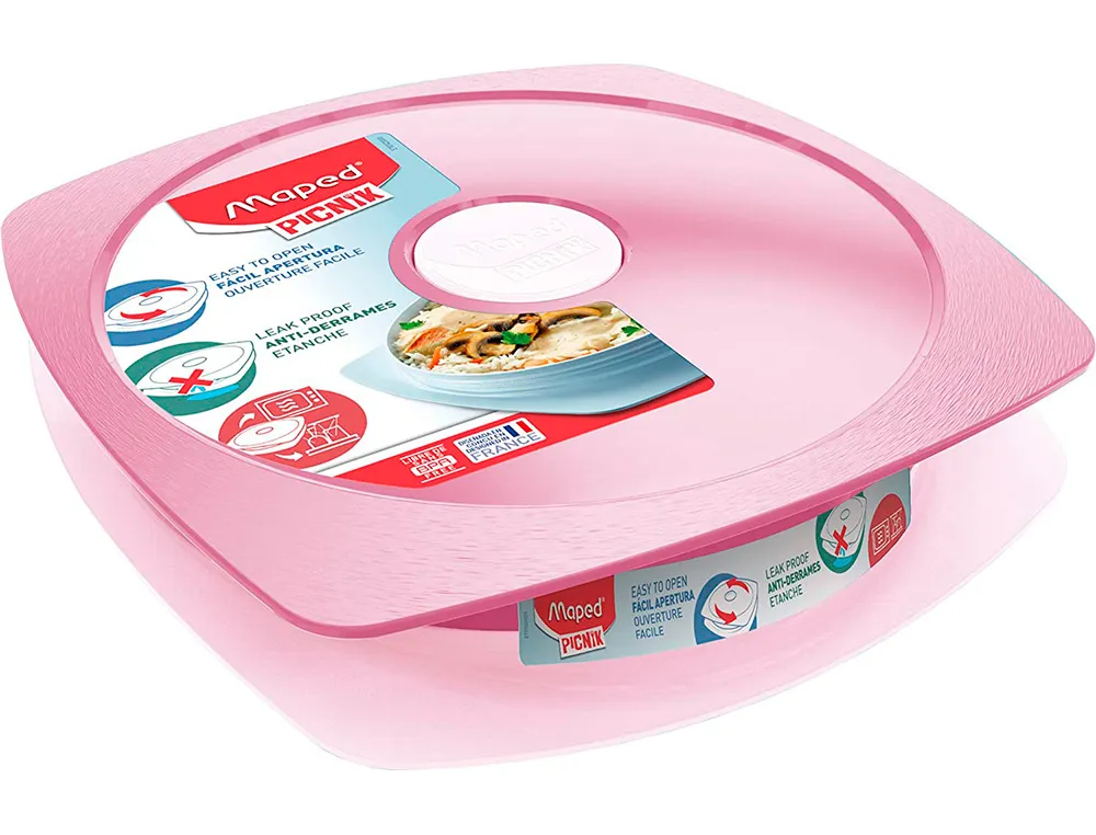 Assiette a dejeuner en verre maped picnik concept adultes etanche resistant micro-ondes et four coloris rose tendre