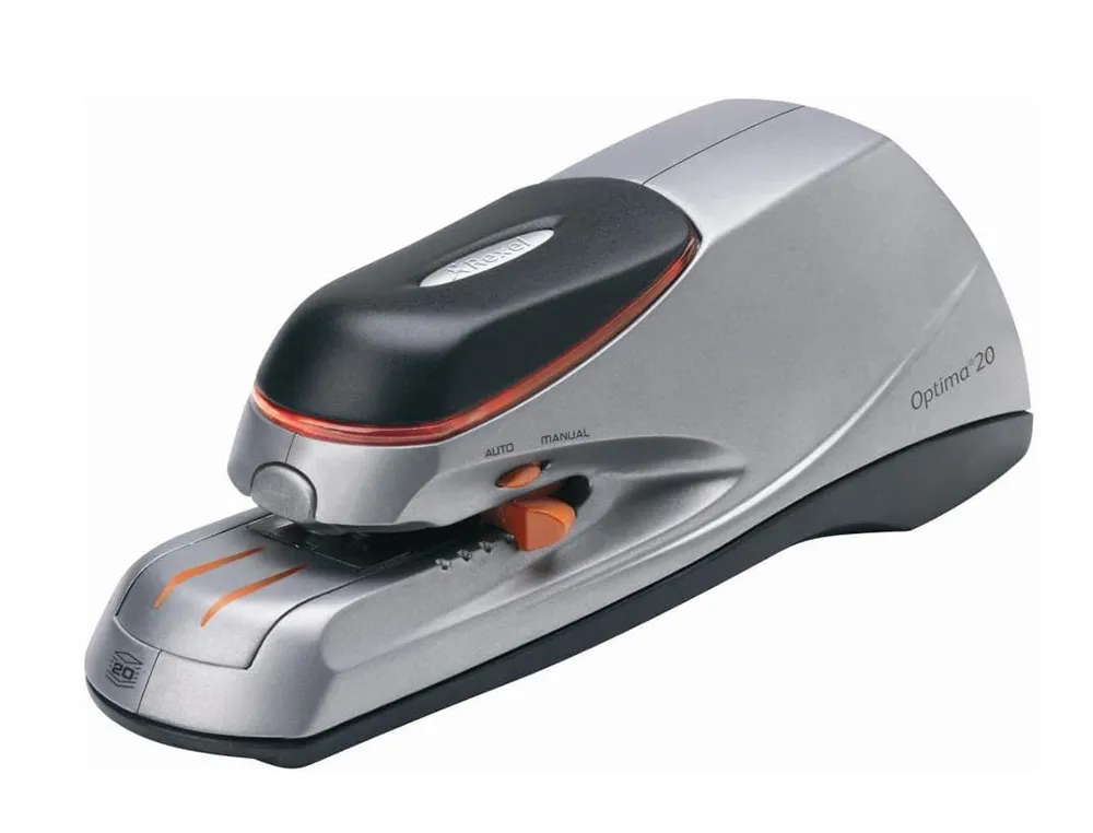 Agrafeuse optima 20 electrique 20 feuilles fonctionnement secteur/piles coloris argent/noir + boite 1000 agrafes