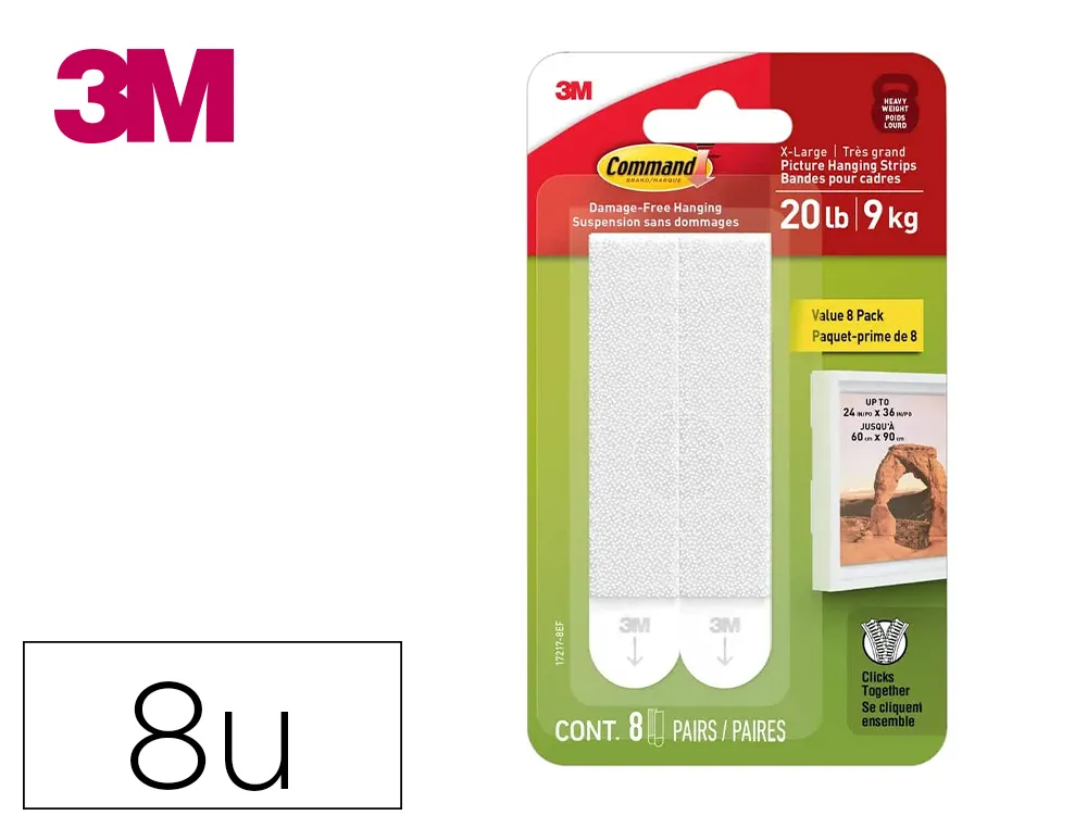 Languette command fixation tableaux encadrement xl coloris blanc blister 8 unites