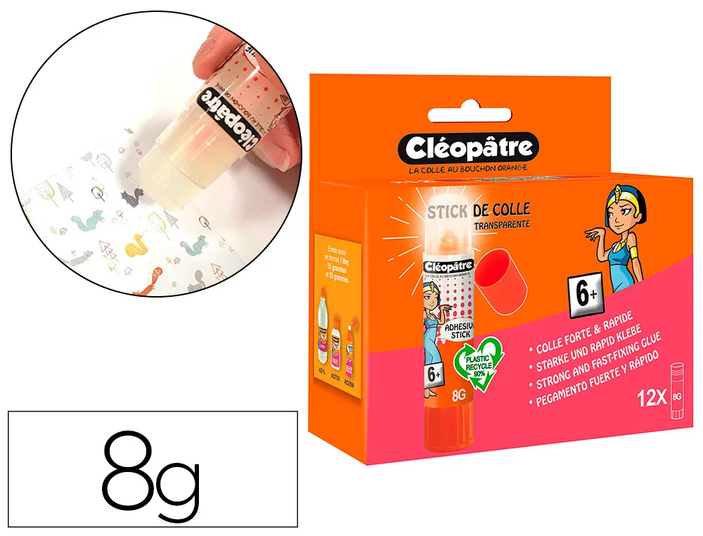 Stick de colle cleopatre invisible forte usage sans solvant carton papier photos des 6 ans 8gr lot de 12