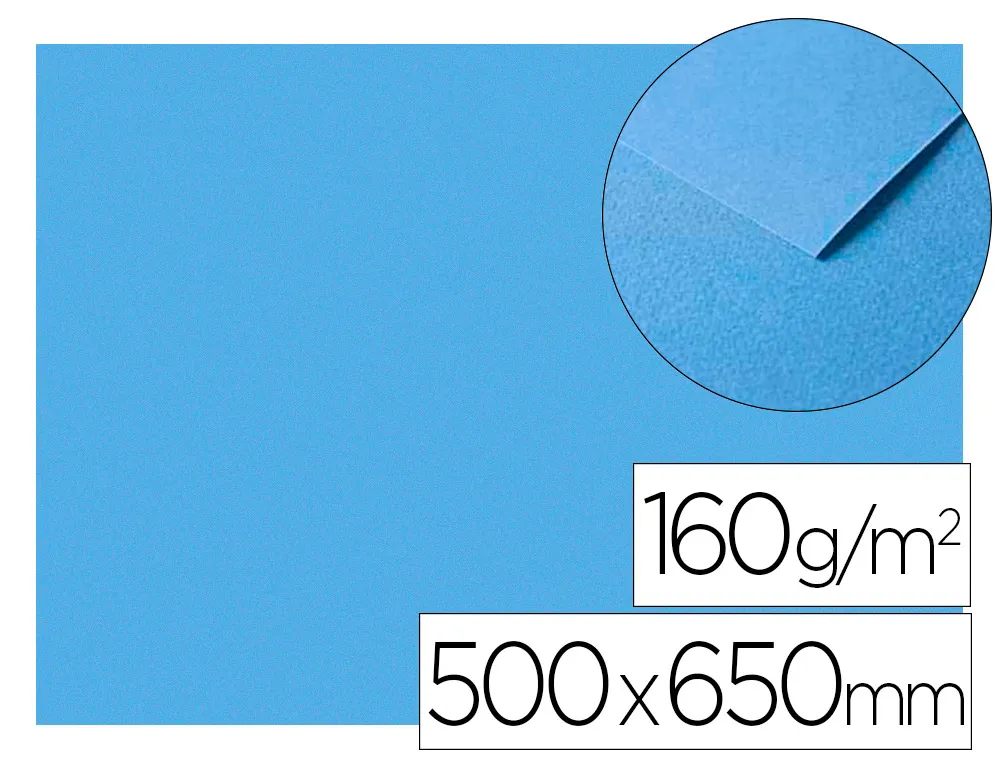 Papier dessin clairefontaine a grain 160g 1 surface grainee 1 lisse 50x65cm paquet 25f coloris bleu roi