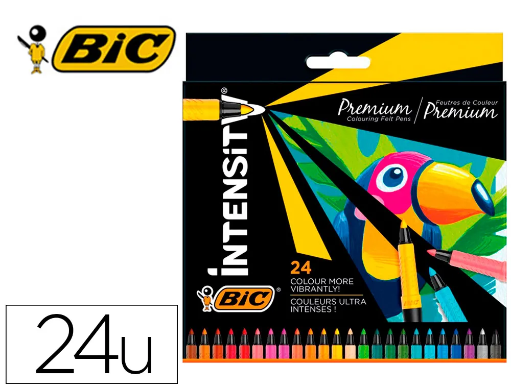 BIC Etui de 24 feutres de coloriage Intensity premium. Grip caoutchouc - Couleurs assorties