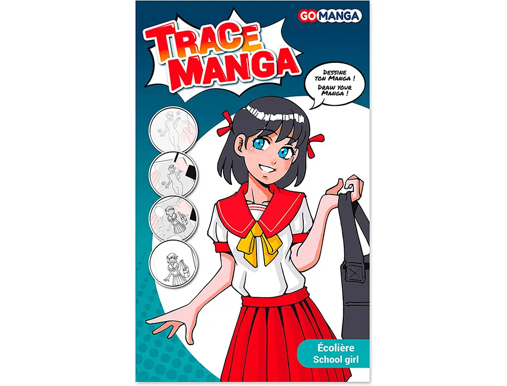 Trace-manga go manga 2 pochoirs silhouette a tracer tenue vestimentaire et accessoires modele fille écolière GM42500