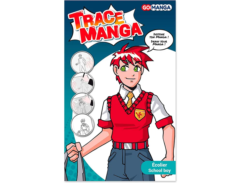 Trace-manga go manga 2 pochoirs silhouette a tracer tenue vestimentaire et accessoires modele garcon écolier GM42503