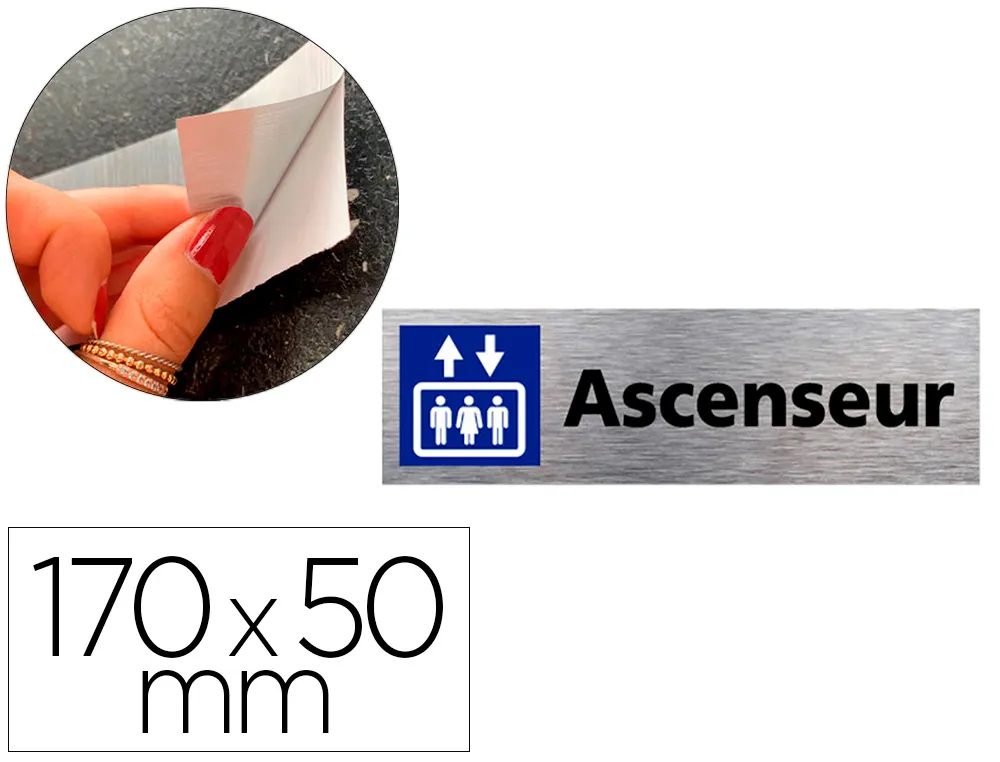 Plaque de porte ascenseur signaletique biz pictogramme en aluminium brosse double face autocollant dos 170x50mm