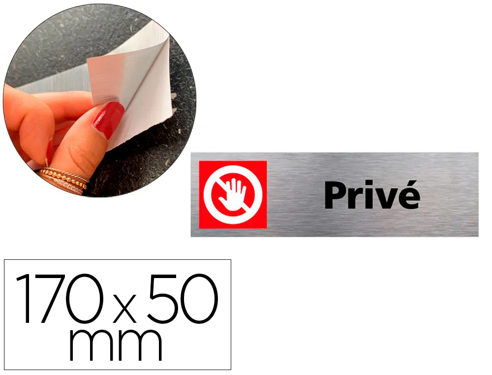 Plaque de porte prive signaletique biz pictogramme main en aluminium brosse double face autocollant dos