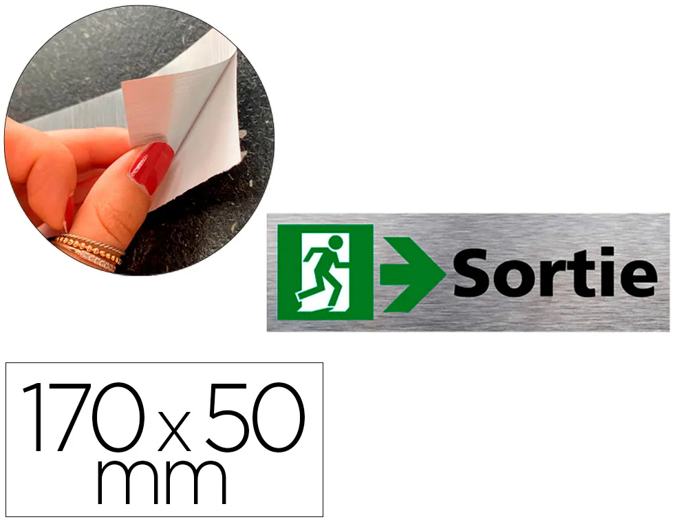 Plaque de porte sortie de secours droite signaletique biz pictogramme aluminium brosse autocollant dos