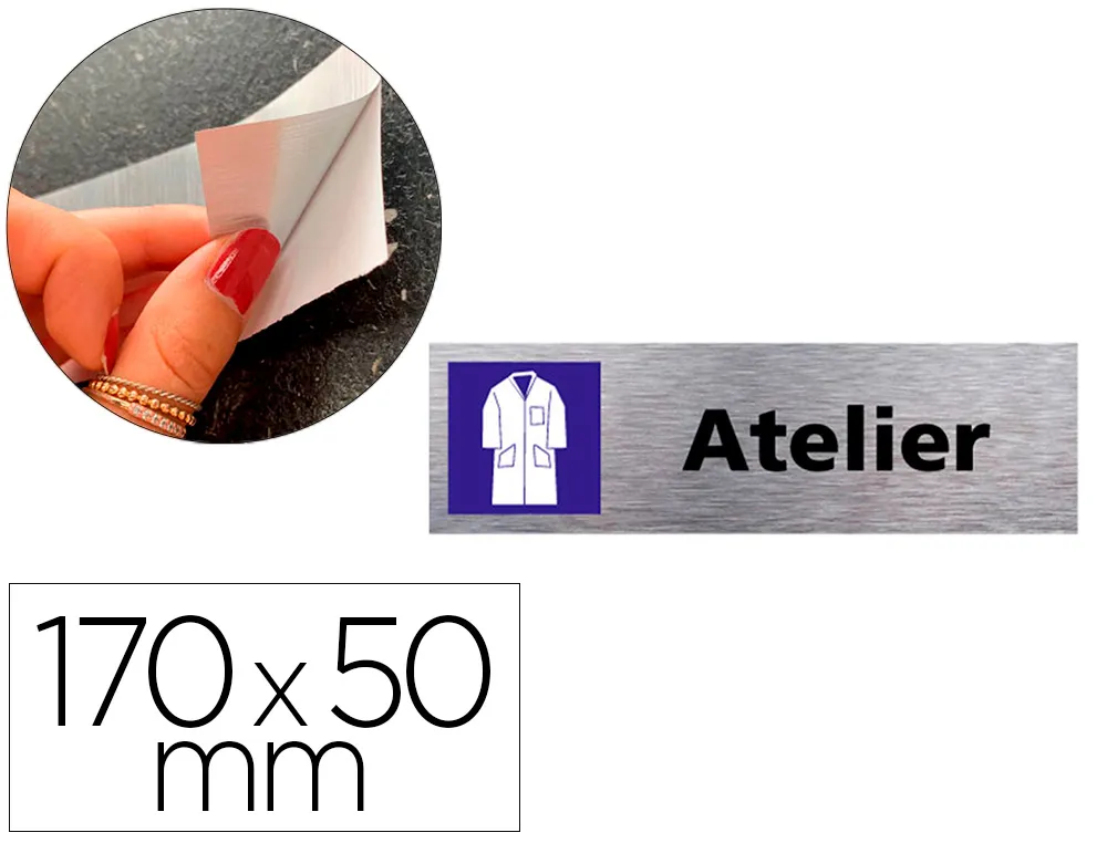 Plaque de porte atelier signaletique biz pictogramme en aluminium brosse double face autocollant dos 170x50mm