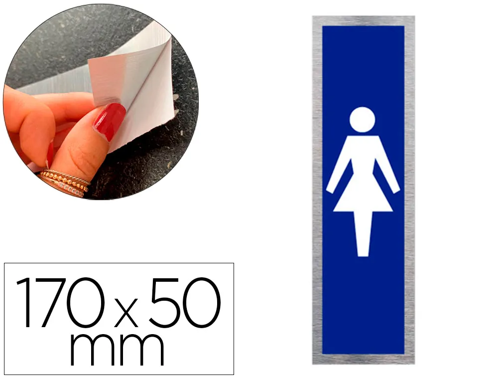 Plaque de porte toilettes femme signaletique biz pictogramme vertical bleu aluminium brosse autocollant