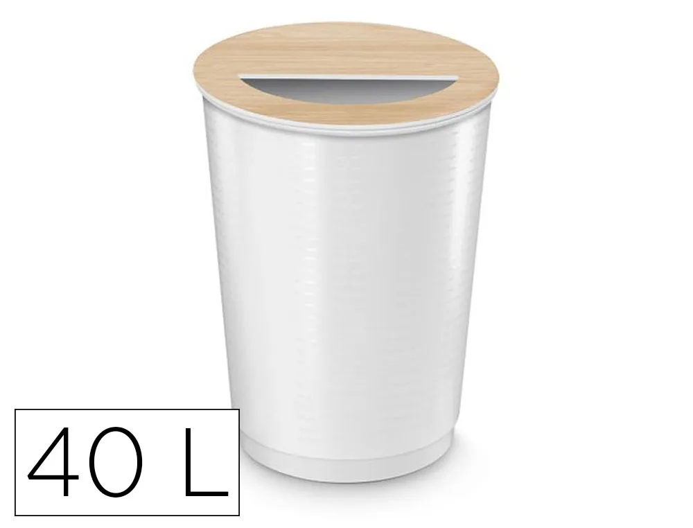 Maxi corbeille cep pp avec couvercle amovible contenance 40l ouverture demi-lune coloris hetre corps blanc