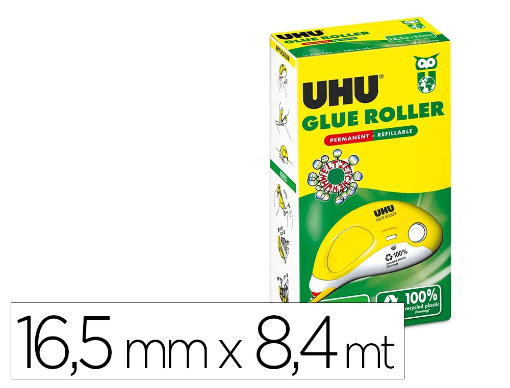 Colle uhu glue roller permanent rechargeable ergonomique 16.5mmx8.4m
