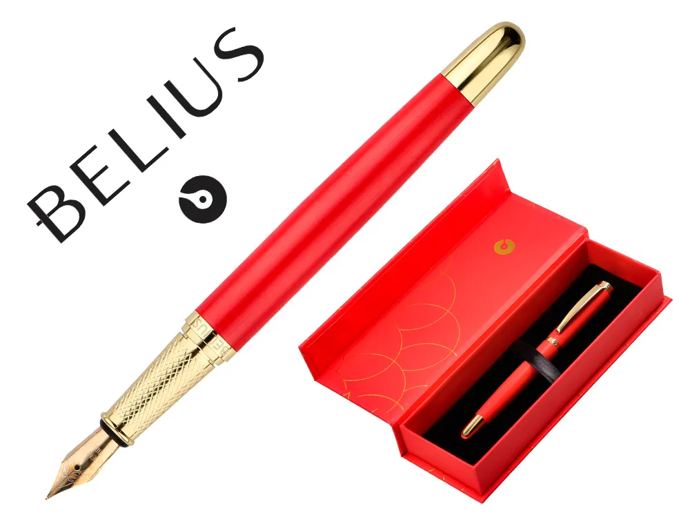 Stylo-plume belius passion aluminium brosse attributs or encre bleue coloris rouge dans coffret cadeau