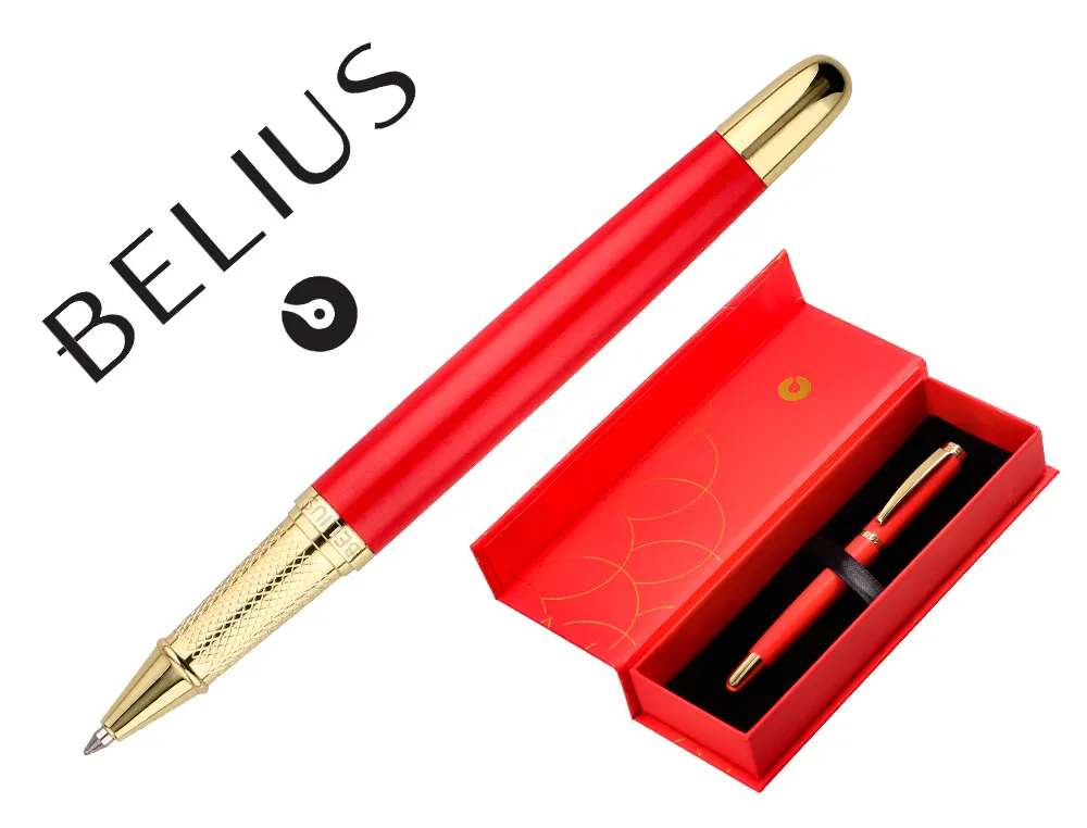 Stylo bille belius passion aluminium brosse attributs or encre bleue coloris rouge dans coffret cadeau