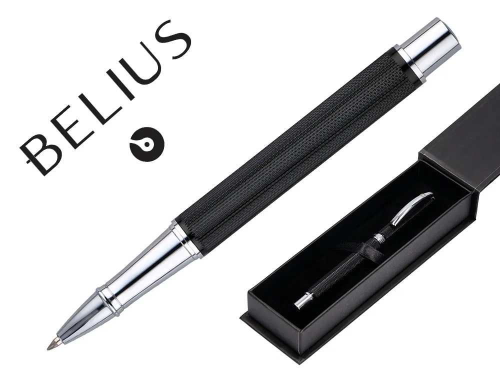 Roller belius turbo aluminium texture pointillee attributs argent encre noire coloris noir dans coffret cadeau