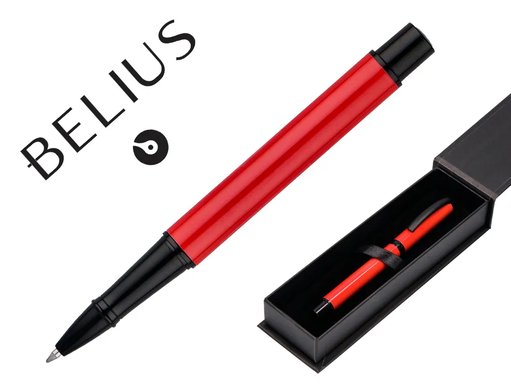 Roller belius turbo aluminium texture pointillee attributs noir encre bleue coloris rouge dans coffret cadeau