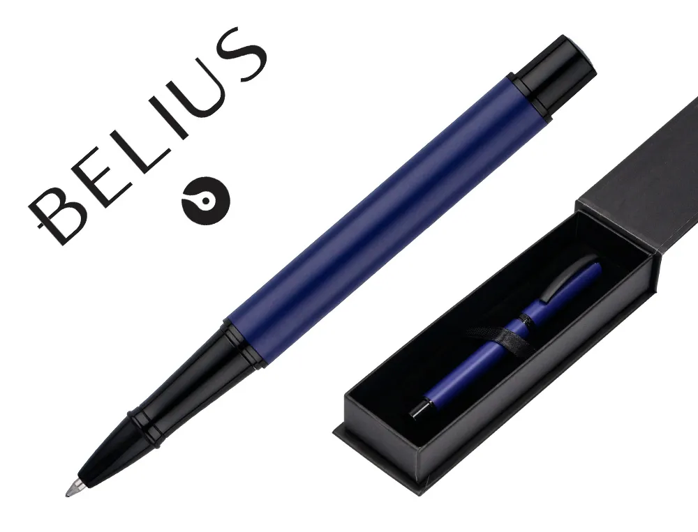 Roller belius turbo aluminium texture pointillee attributs noir encre noire coloris bleu dans coffret cadeau