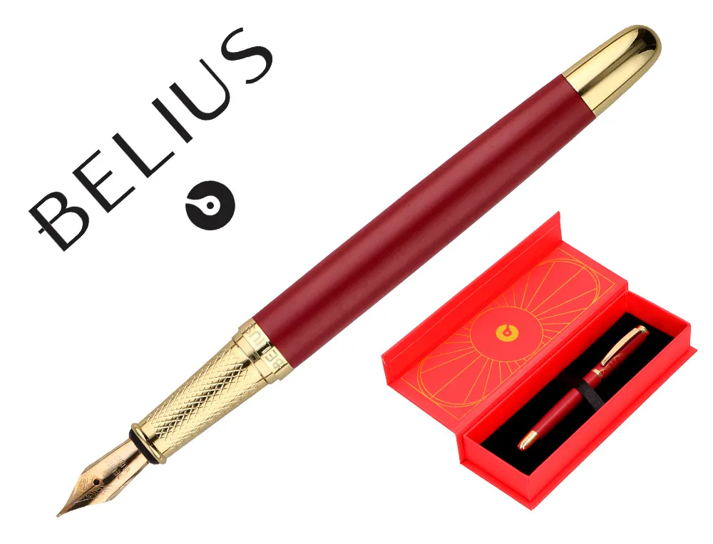 Stylo-plume belius soiree aluminium details et attributs or encre bleue coloris bordeaux dans coffret cadeau