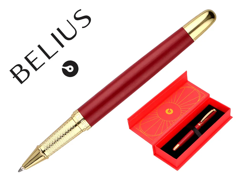 Stylo-bille belius soiree aluminium details et attributs or encre bleue coloris bordeaux dans coffret cadeau