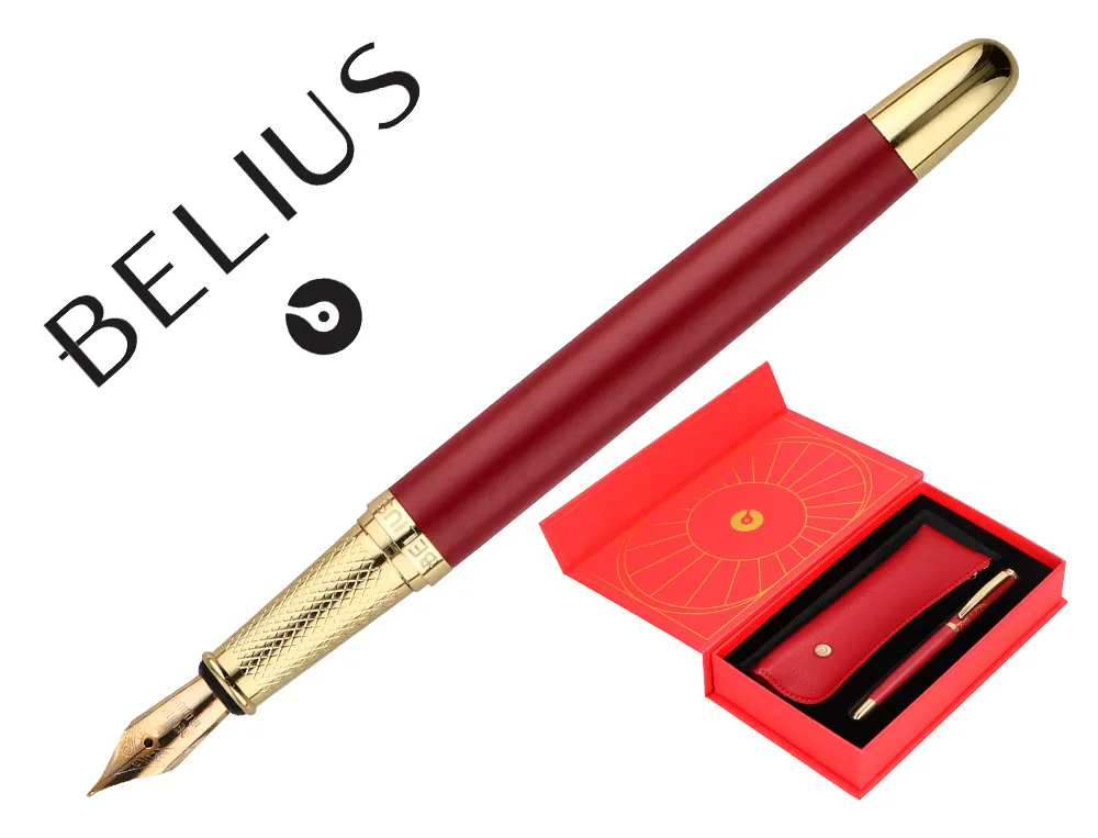 Stylo-plume et etui simili cuir belius soiree alum. details et attributs or encre bleue coloris bordeaux coffret cadeau