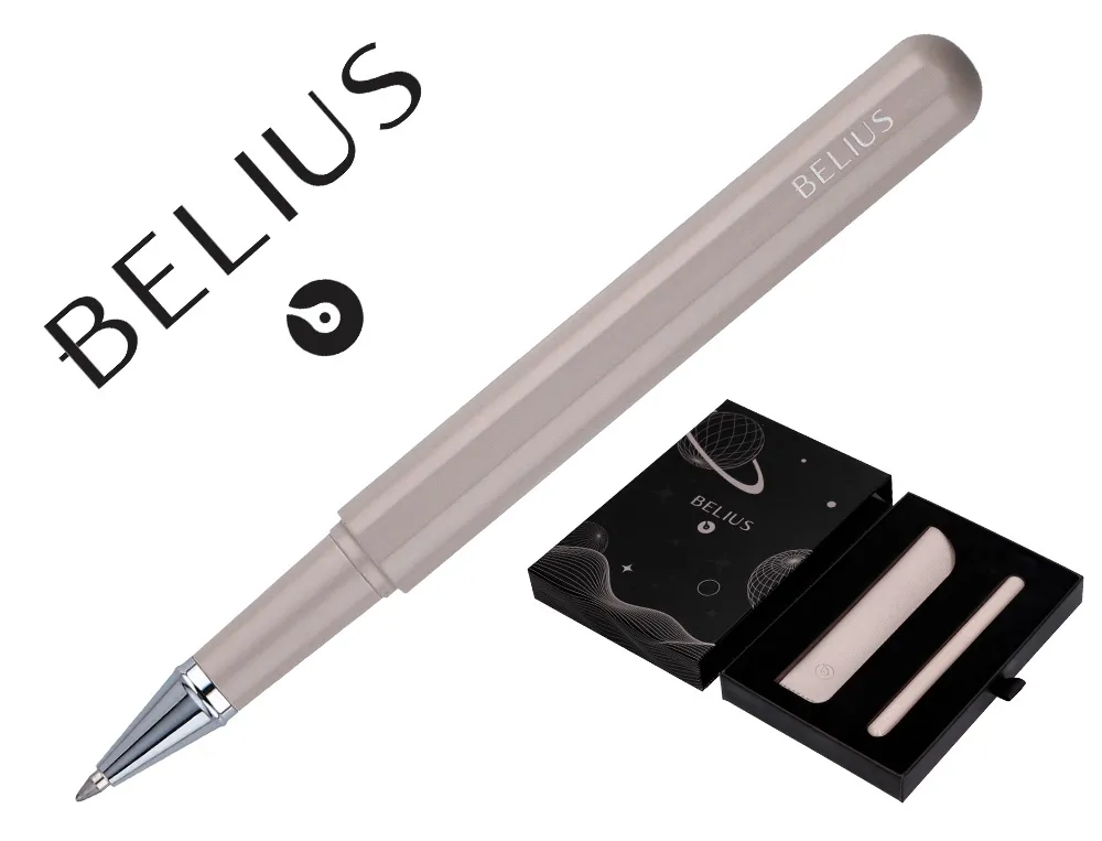 Roller et etui en simili cuir belius space b monochrome sans agrafe encre bleue coloris gris dans coffret cadeau