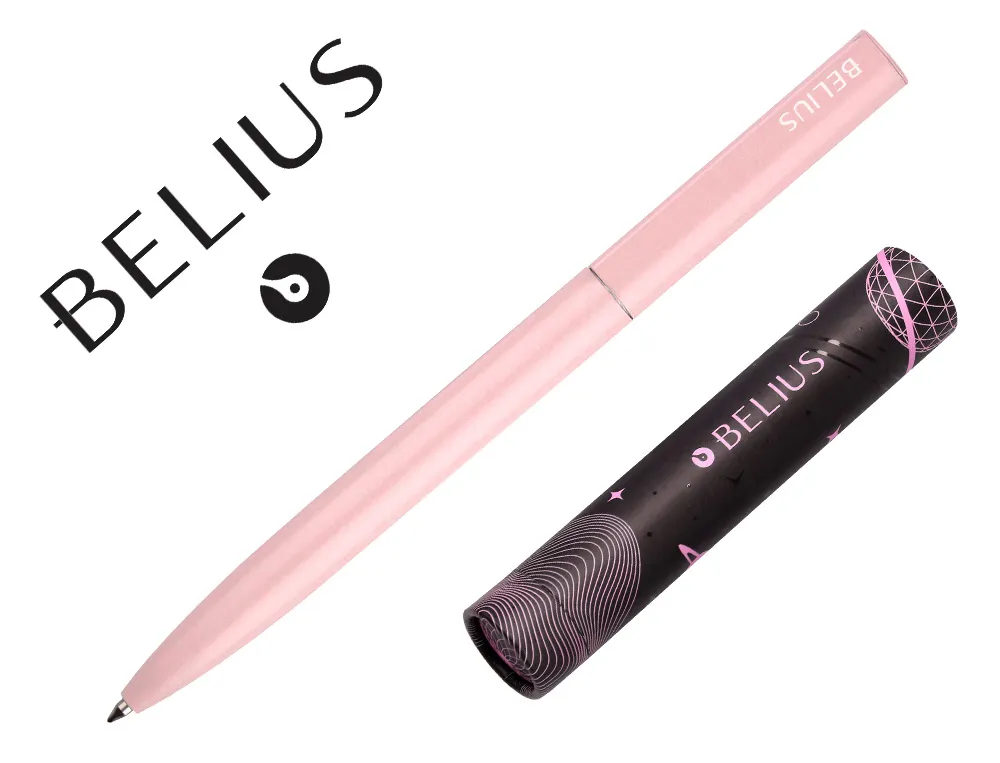Stylo-bille belius rocket b monochrome sans agrafe encre bleue coloris noir dans coffret cadeau original cylindrique
