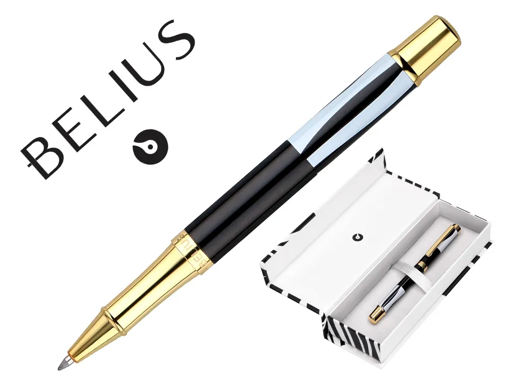 Roller belius b&w aluminium attributs or encre noire coloris blanc zebrures noires dans coffret cadeau