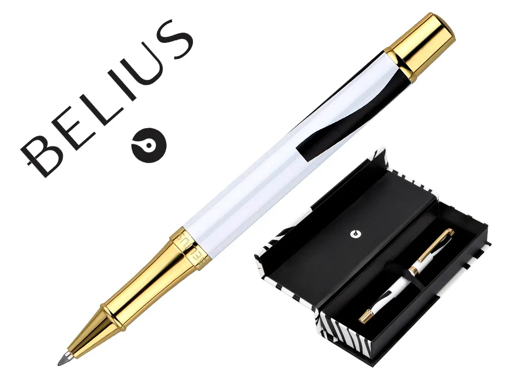 ROLLER BELIUS B&W ALUMINIUM ATTRIBUTS OR ENCRE NOIRE COLORIS NOIR ZEBRURES BLANCHES DANS COFFRET CADEAU