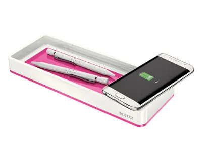 Plumier leitz wow dual 105x32x271mm avec chargeur induction pour recharge smartphone coloris rose