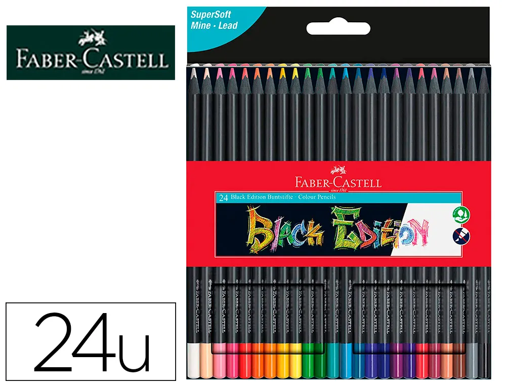 Crayon couleur faber castell triangulaire black edition en bois noir pochette de 24