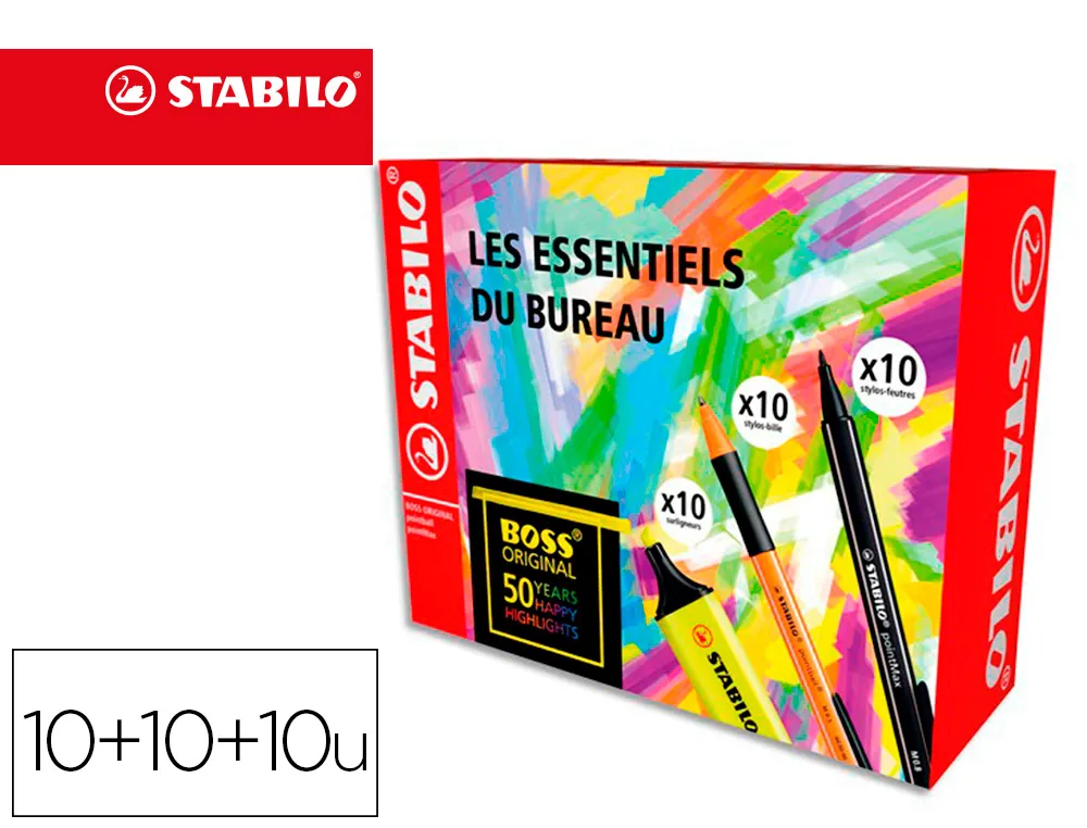 Coffret coloriage stabilo power 30 pieces: 10 surligneurs boss original jaune + 10 stylo-billes
