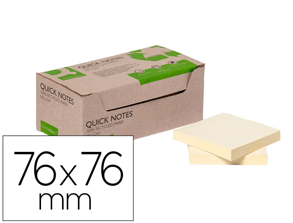 Bloc notes Q-Connect quick notes 76x76mm 100f adhesives repositionables coloris jaune pack 12 unites
