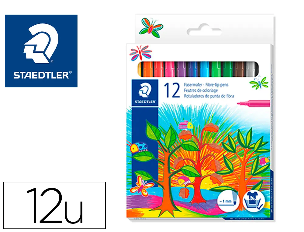 Stylo feutre staedtler 325 pointe moyenne 1mm pack de 12 couleurs assorties