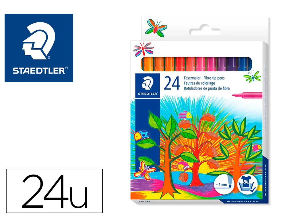 Stylo feutre staedtler 325 pointe moyenne 1mm pack de 24 couleurs assorties
