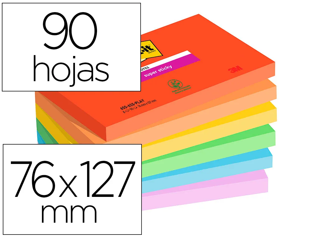 Bloc notes post it super sticky collection playful76 x 127 mm, 6 blocs 90 feuilles