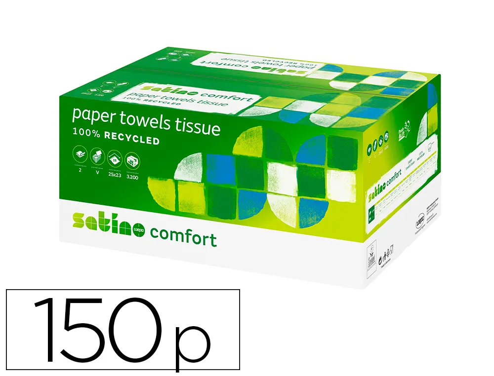 Essuie-mains coldis ouate blanche ecolabel 2plis 20,6x24cm 1 paquet de 150 feuilles