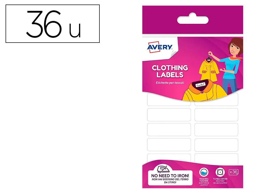 Etiquette avery pour vetements blanche 45 x 13 mm boite de 36