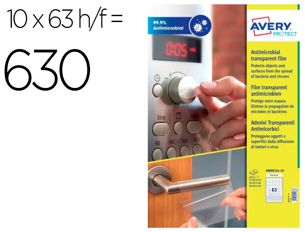 Stickers avery rond antimicrobiens ahesifs permanents tailles assorties boite de 630
