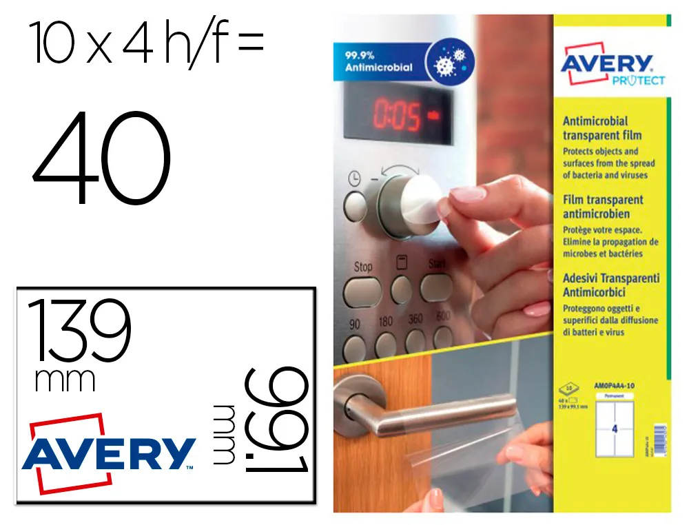 Films avery antimicrobiens adhesif amovible 139x99,1mm boite de 40
