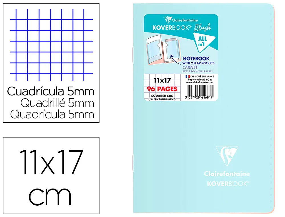 Cahier pique clairefontaine koverbook blush polypropylene opaque format A2 dim. 11x17cm 96 page