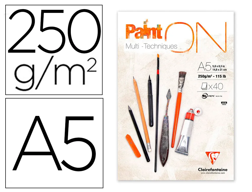 Bloc de dessin Paint'On encollé - A5 40 feuilles - 250g - blanc clairefontaine 96538C