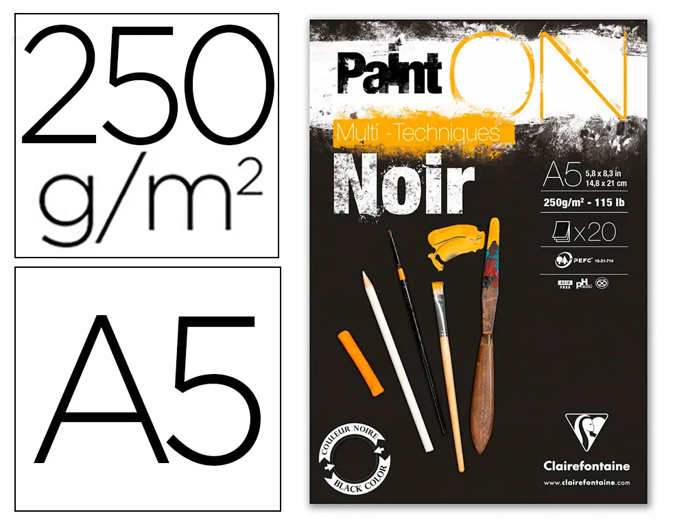 Bloc de dessin Paint'On encollé - A5 40 feuilles - 250g - noir clairefontaine 975168C