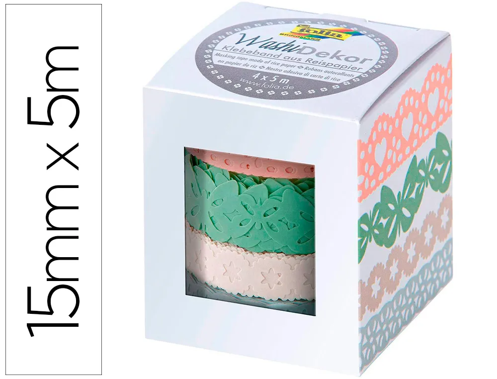 Ruban adhesif decoratif washi pastel pack de 4 rouleaux 2x15mmx5m + 2x10mx5m