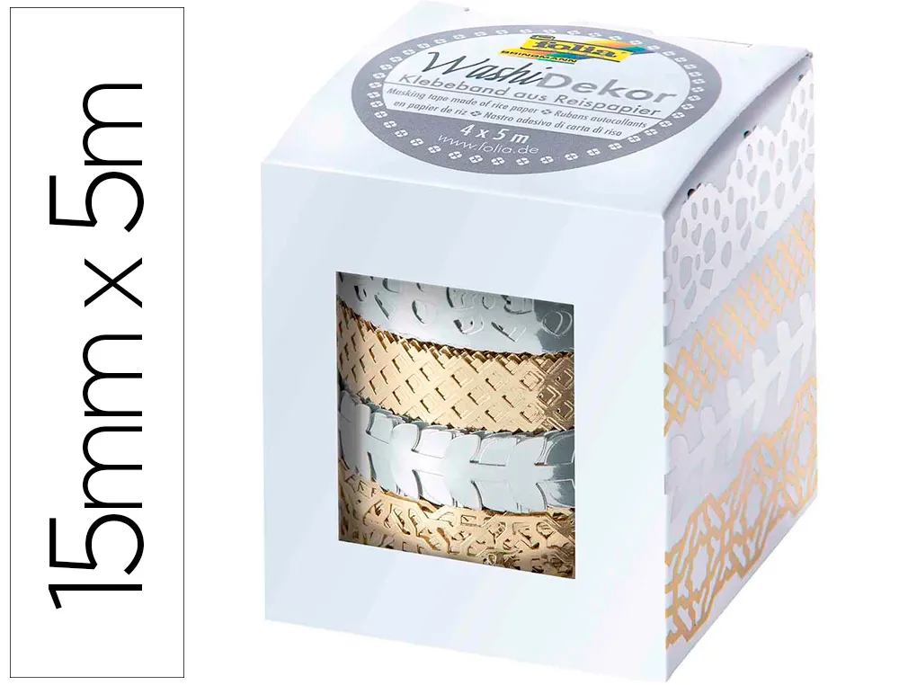 Ruban adhesif decoratif washi argent/or pack de 4 rouleaux 2x15mmx5m + 2x10mx5m