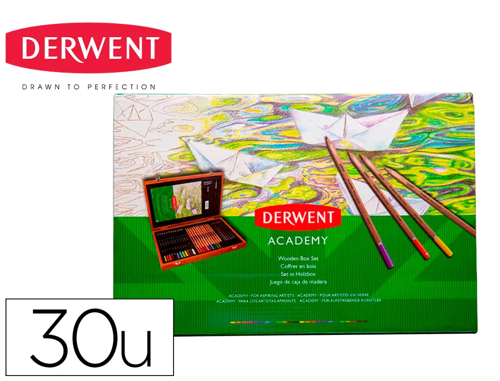 Coffret en bois oz international 350x230x60 mm assortiment 30 crayons couleur academy et