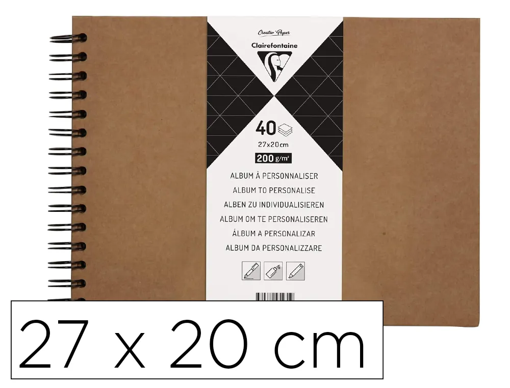 Album a personnaliser clairefontaine couverture rigide reliure integrale noire 27x20cm 40 feuilles 200g coloris kraft