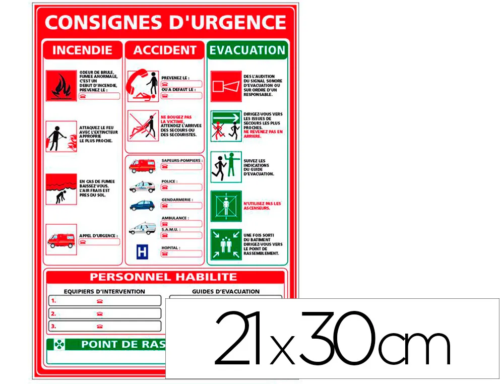 Panneau consignes d'urgence - pvc semi-rigide recyclable épaisseur 1,5 mm lamination anti-uv anti-graffiti