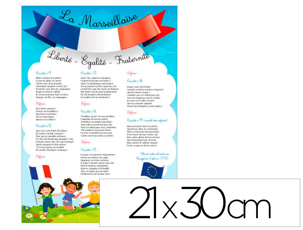 Affichage école primaire loi blanquer - la marseillaise - bandeau bleu blanc rouge - farandole enfants - papier