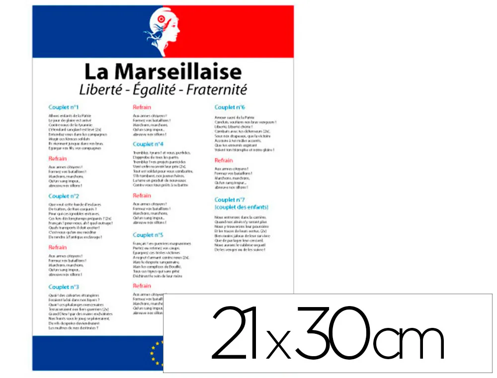 Affichage école primaire loi blanquer - la marseillaise - avec la marianne - papier poster 210 x 300 mm