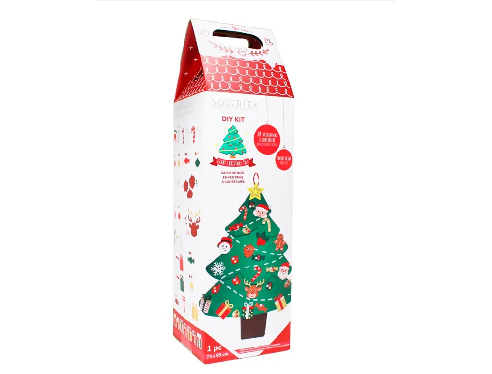 Sapin de noel sodertex gant en feutrine avec accessoires scratcher - 95 x 77 cm - 1 pc - coloris assortis