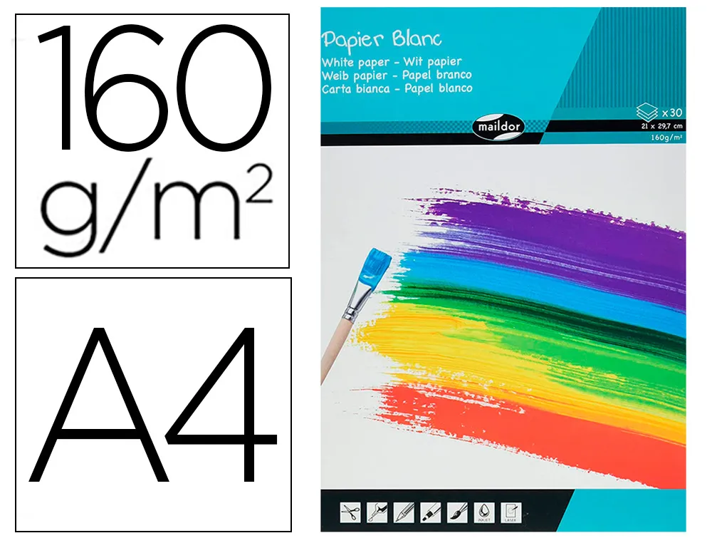Bloc clairefontaine 1er prix feutres et peintures blanc, 160g 30 feuilles A4